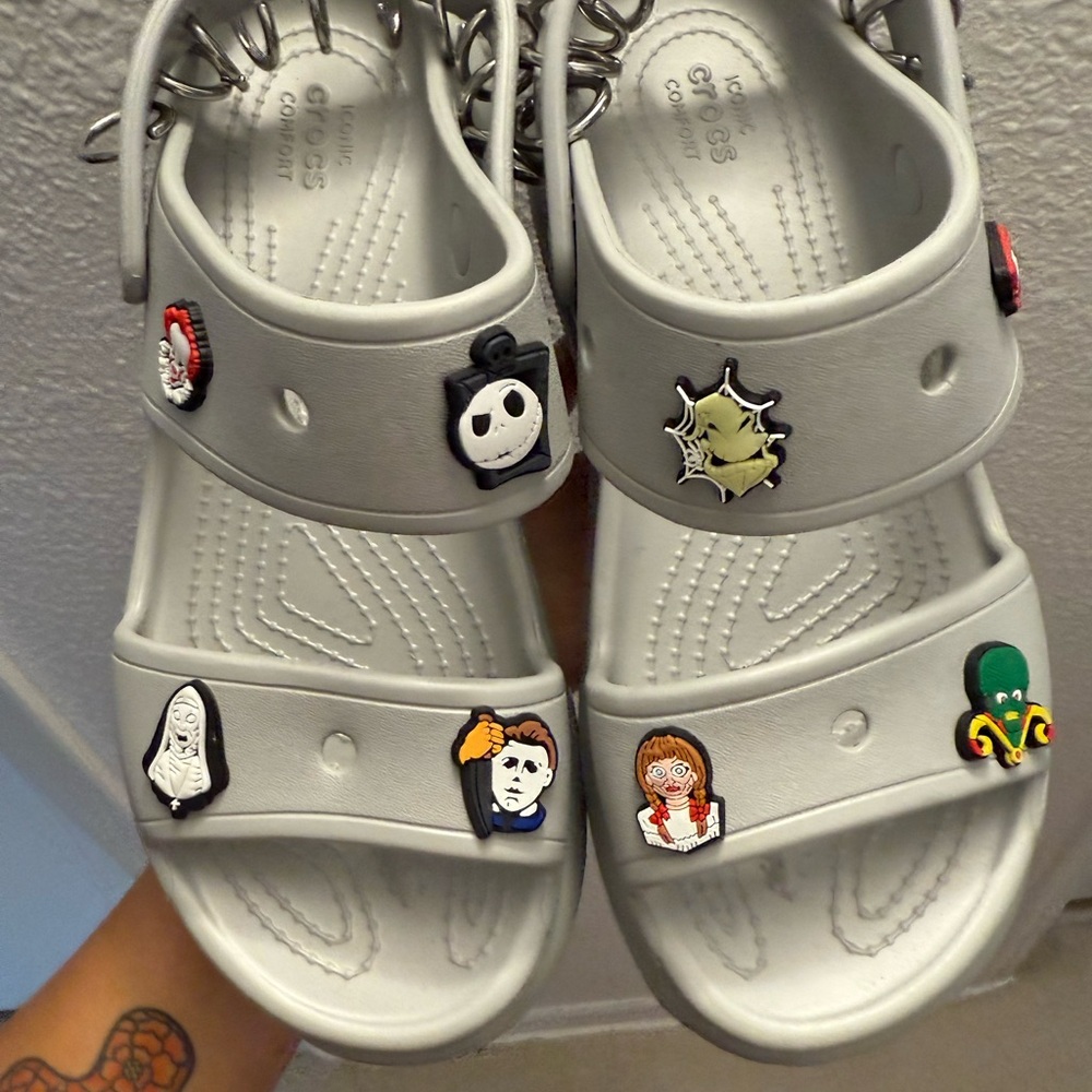 Grey Crocs Mega Platforms with Halloween Charms - Picture 3 of 4